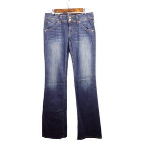 Hudson Button Flap Jeans Women's 28 Dark Wash Mid Rise Boot Cut 34" Inseam